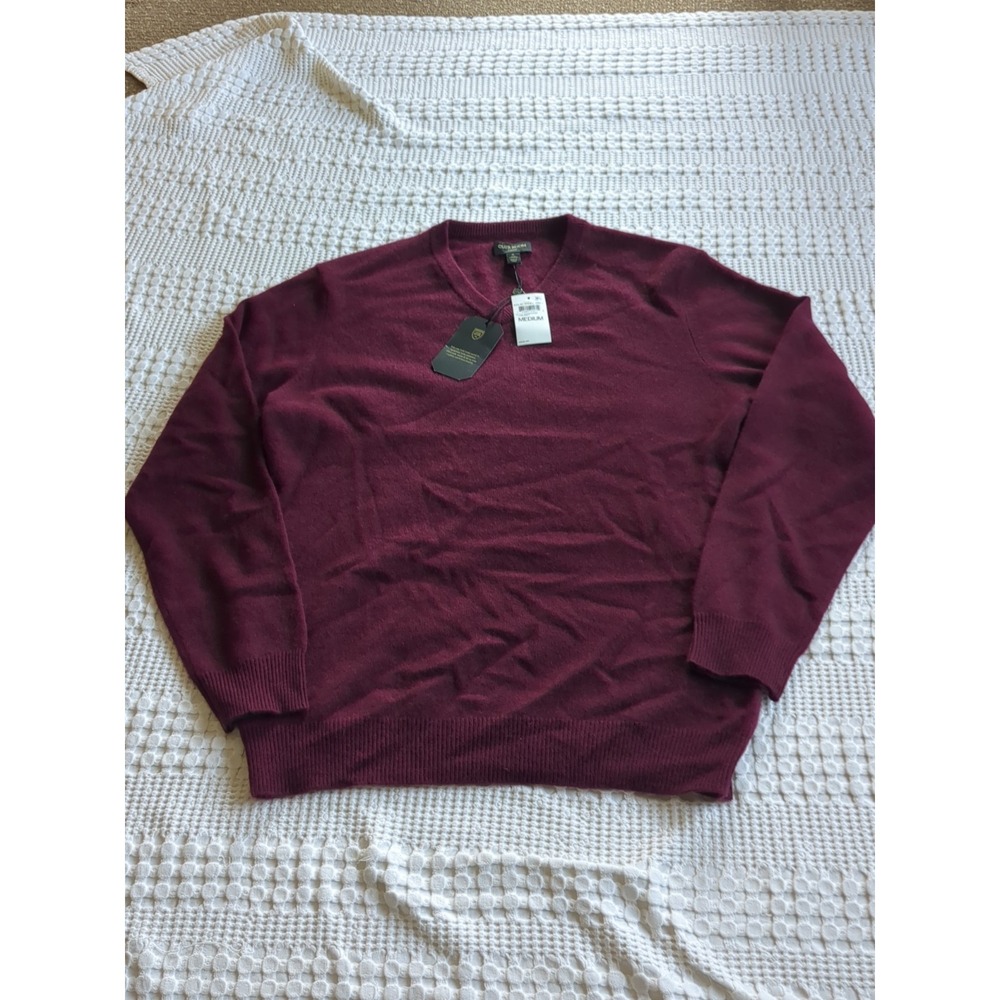 NWT Club Room Cashmere Sweater V Neck Pullover Size Medium Cabernet Red